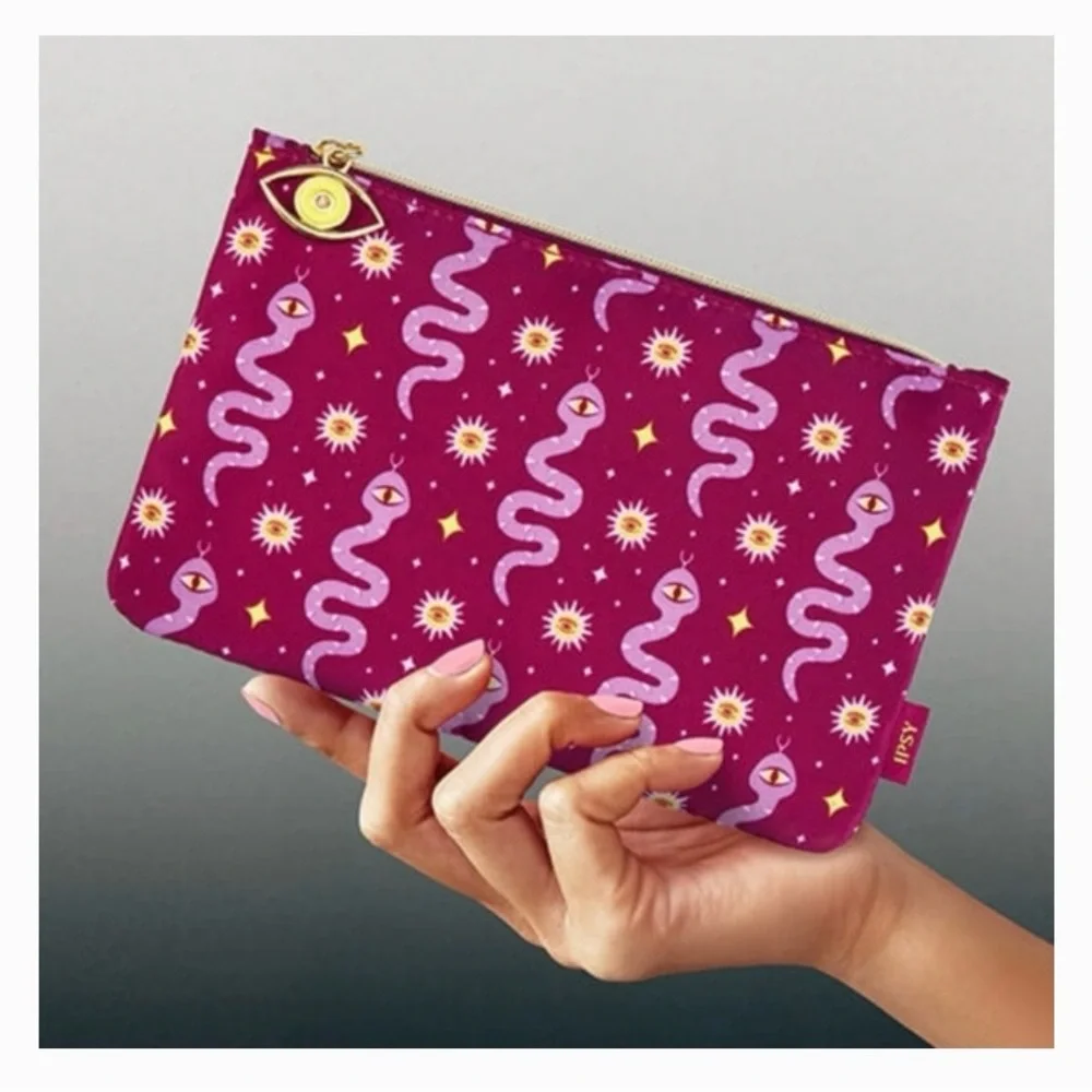 IPSY Purple Eye & Snake Pattern Zip Pouch. EUC.
